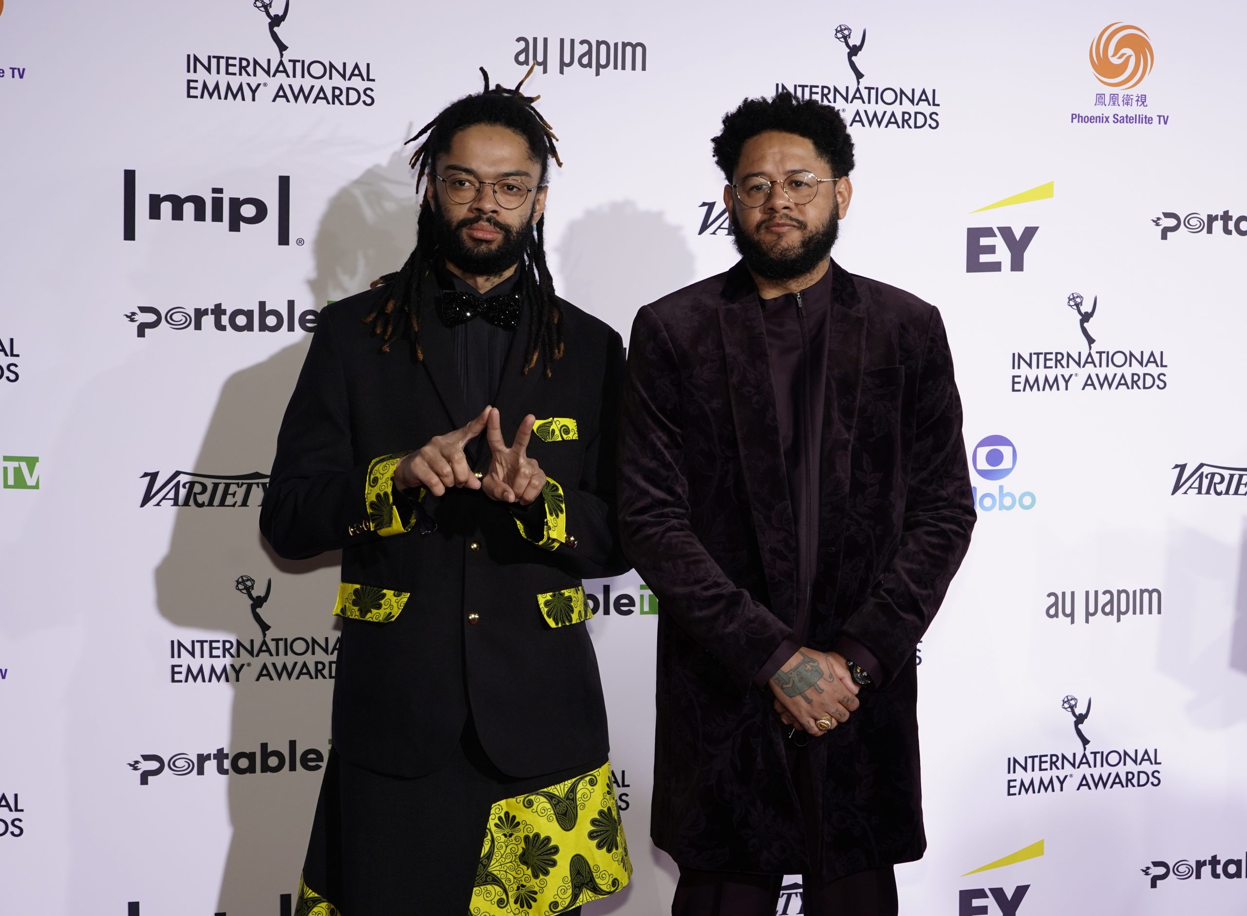Arts Programming Nominees for Emicida: AmarElo - É Tudo Pra Ontem, Emicida and Fioti on the red carpet at the 49th International Emmy Awards, November 22, 2021 in New York City. 49th International Emmy Awards