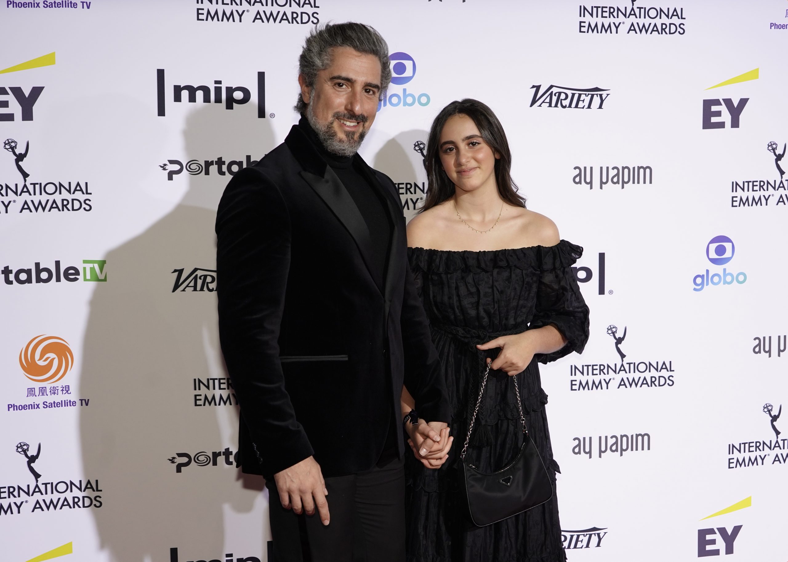 Marcos Mion and Donatella Mion on the red carpet at the 49th International Emmy Awards, November 22, 2021 in New York City. 49th International Emmy Awards