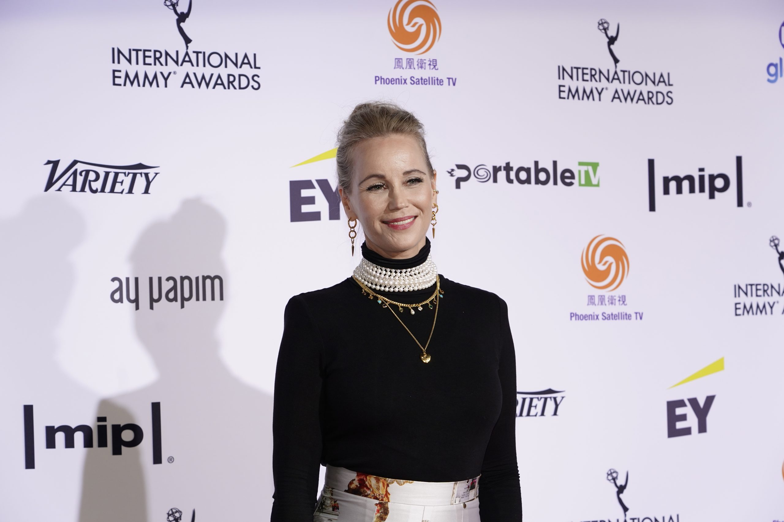 Sofia Helin on the red carpet at the 49th International Emmy Awards, November 22, 2021 in New York City. 49th International Emmy Awards