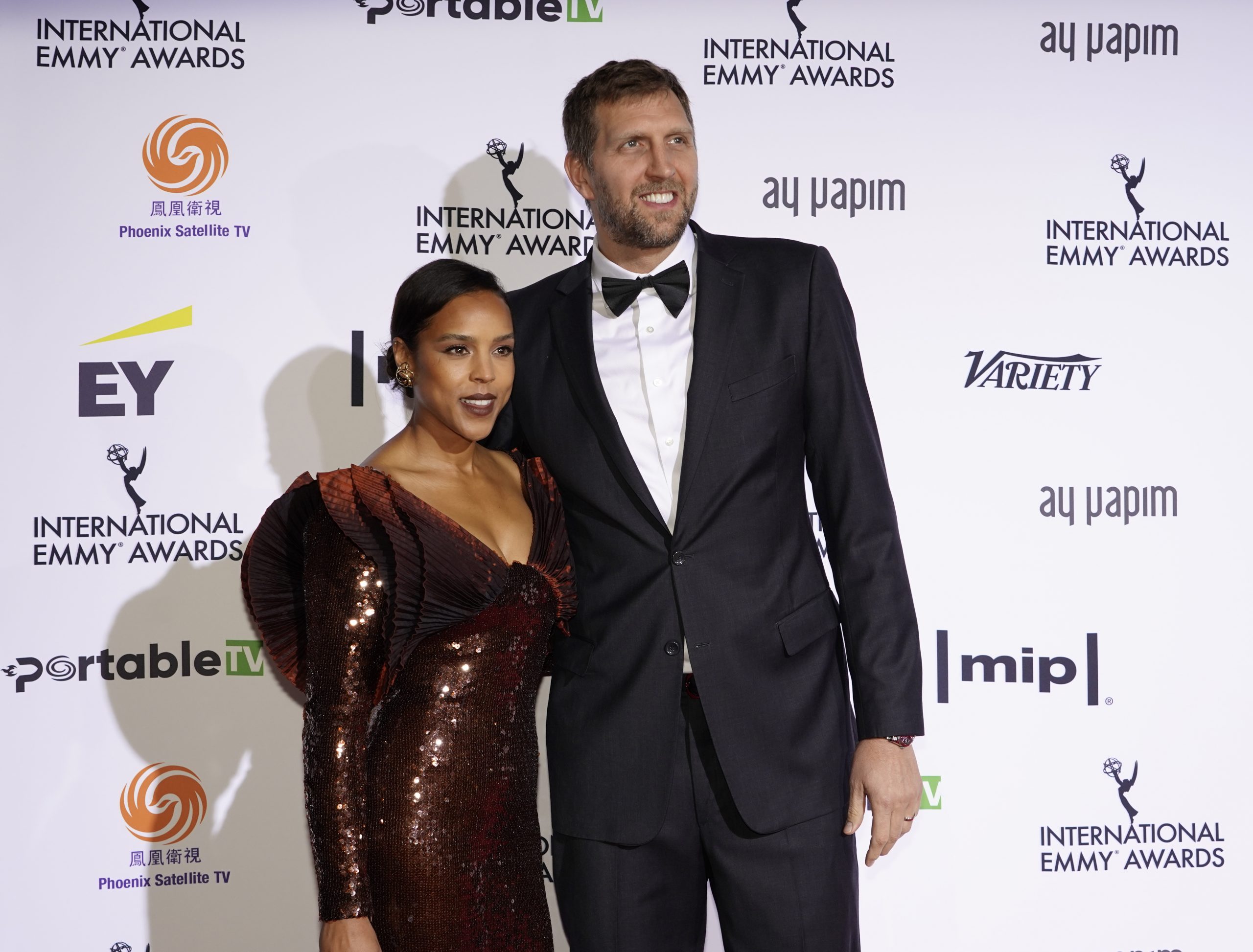 Presenter Dirk Nowitzki and Jessica Olsson on the red carpet at the 49th International Emmy Awards, November 22, 2021 in New York City. 49th International Emmy Awards