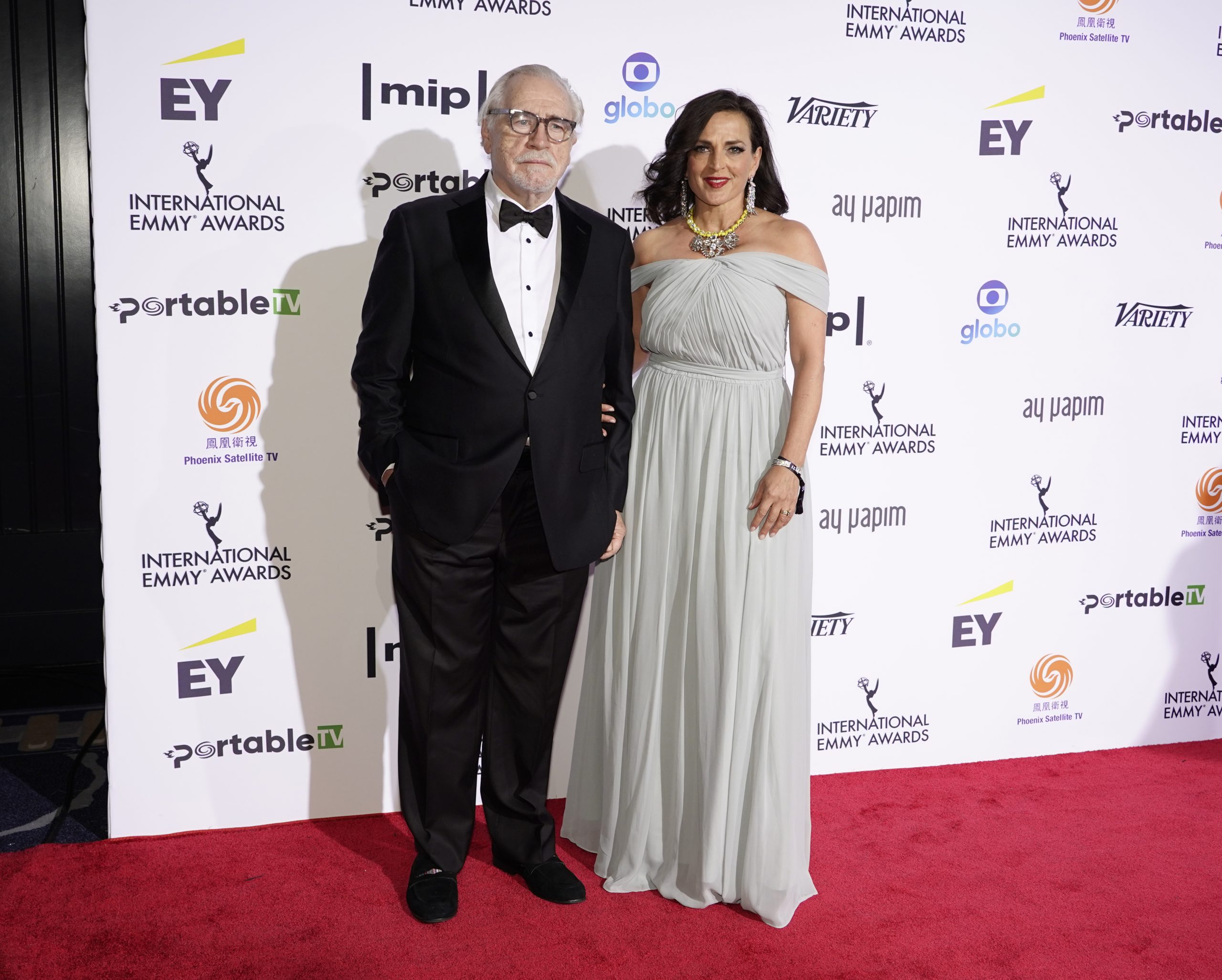Presenter Brian Cox with Nicole Ansari-Cox on the red carpet at the 49th International Emmy Awards, November 22, 2021 in New York City. 49th International Emmy Awards