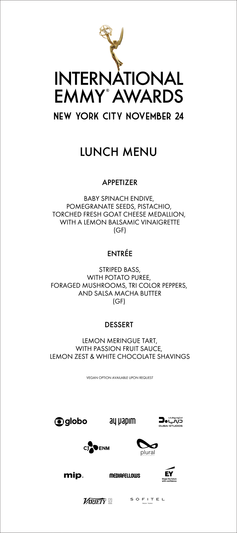 International Emmy® Awards Lunch Menu – International Academy of ...